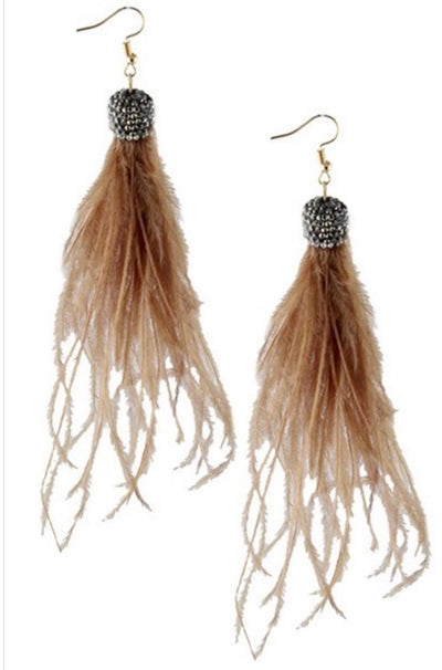Feather Tassel Earrings - Corinne an Affordable Women's Clothing Boutique in the US USA