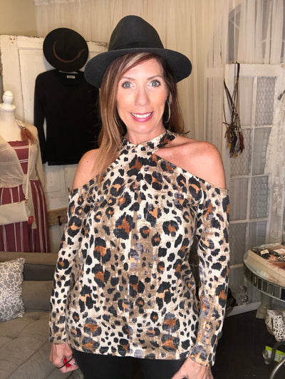 Sandy Animal Print Cold Shoulder Top - Corinne Boutique Family Owned and Operated USA