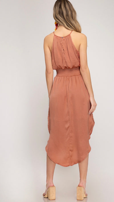 Alana Smocked Halter Neck Midi Dress - Corinne an Affordable Women's Clothing Boutique in the US USA