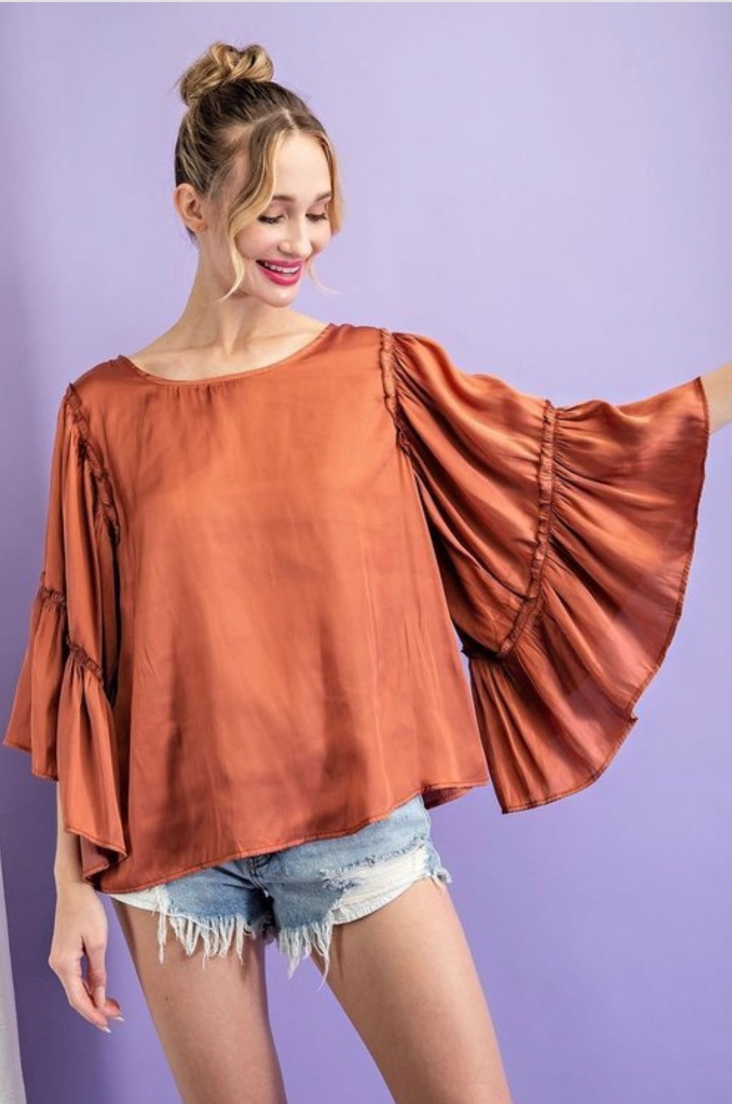 Denean Ruffled Satin Top - Corinne Boutique Family Owned and Operated USA