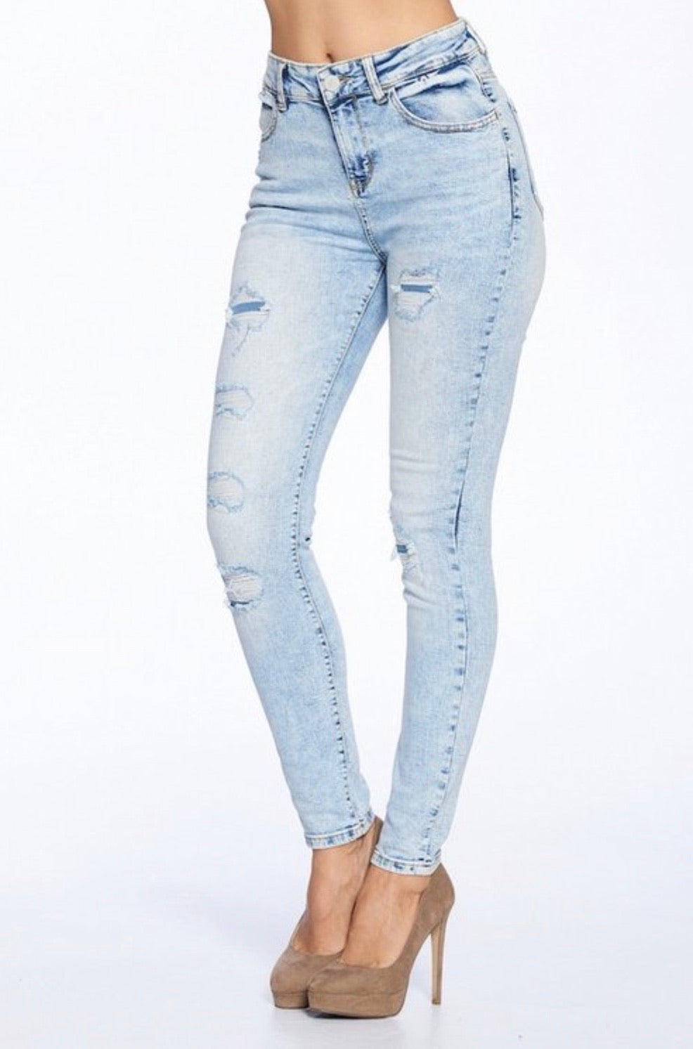 Missy High Rise Distressed Skinny Jeans - Corinne Boutique Family Owned and Operated USA