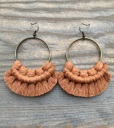 Large Macrame Fringe Earrings - Corinne Boutique Family Owned and Operated USA