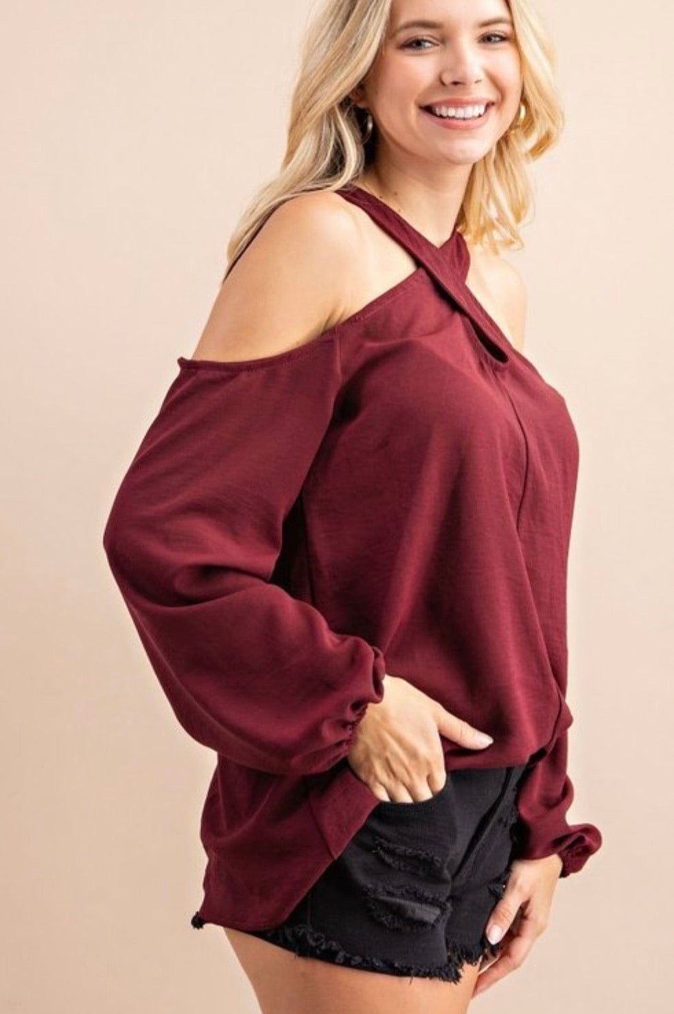 Tara Woven Bubble Sleeve Top - Corinne an Affordable Women's Clothing Boutique in the US USA