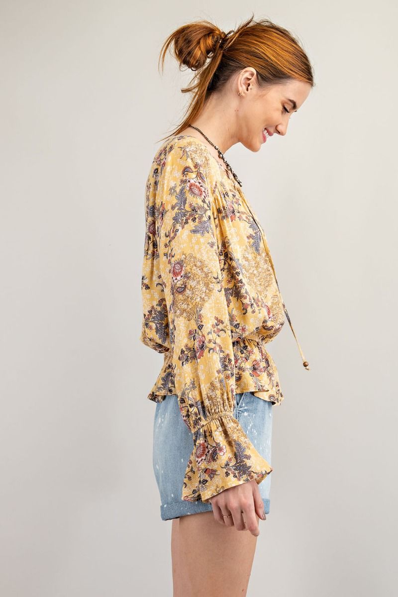 Mimosa Floral Gauze Blouse - Corinne Boutique Family Owned and Operated USA