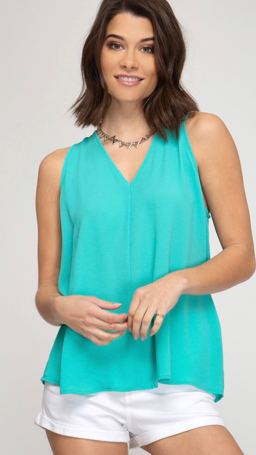 Lidia V Neck Sleeveless Top - Corinne an Affordable Women's Clothing Boutique in the US USA