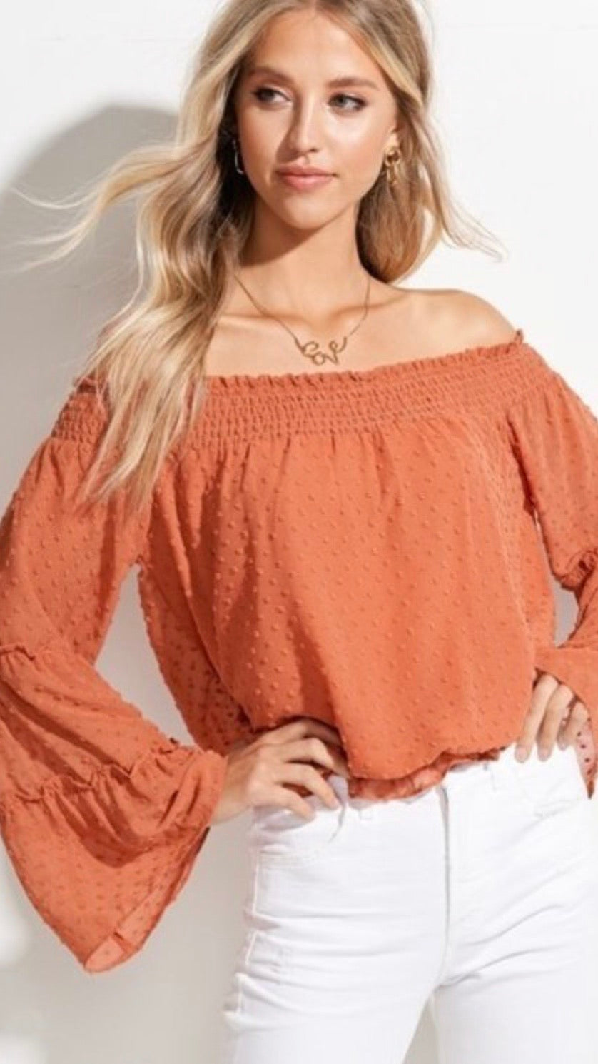 Sandi Off Shoulder Smocked Top - Corinne an Affordable Women's Clothing Boutique in the US USA