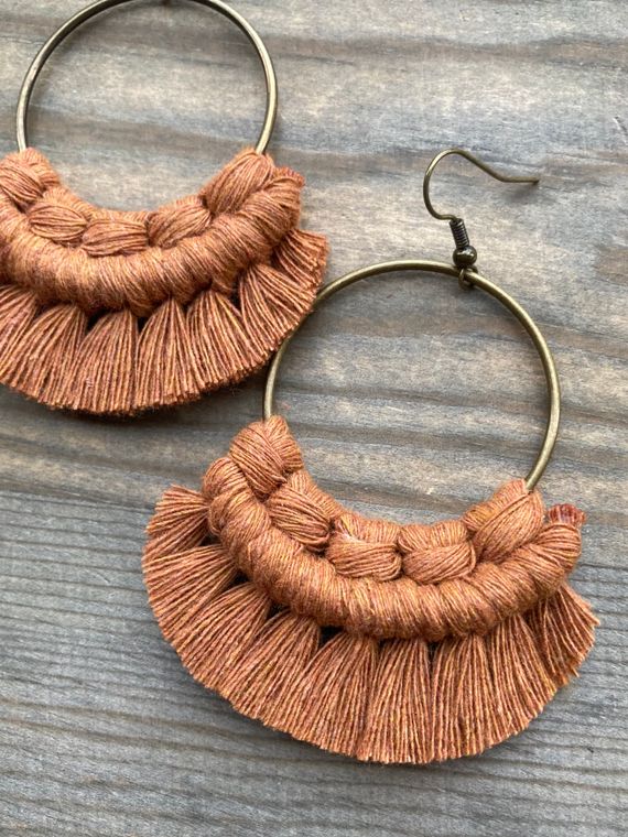 Large Macrame Fringe Earrings - Corinne Boutique Family Owned and Operated USA