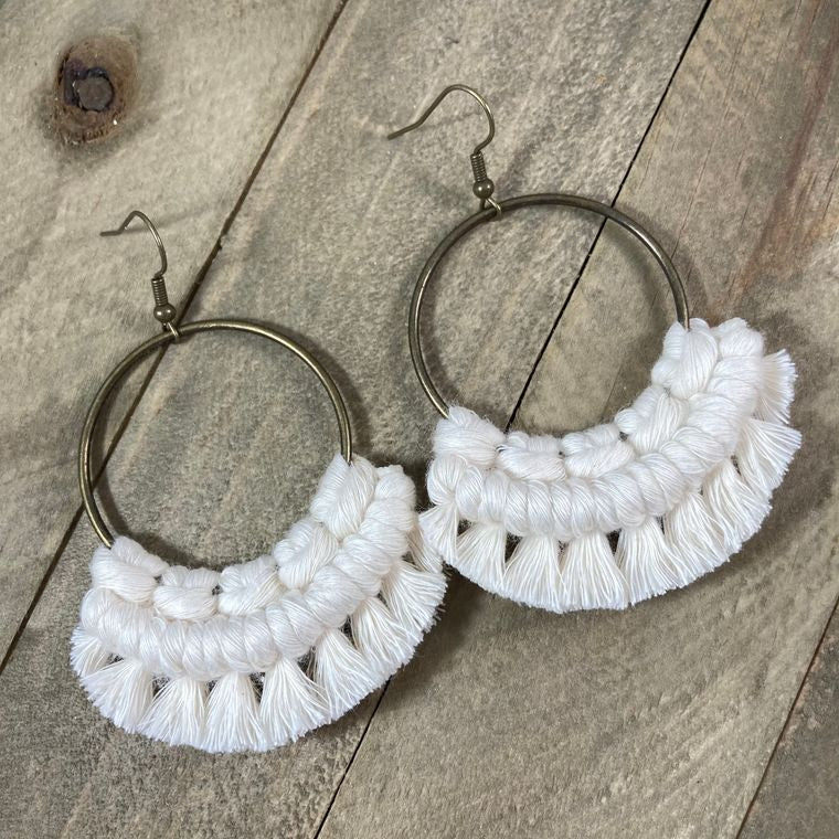 Large Macrame Fringe Earrings - Corinne Boutique Family Owned and Operated USA