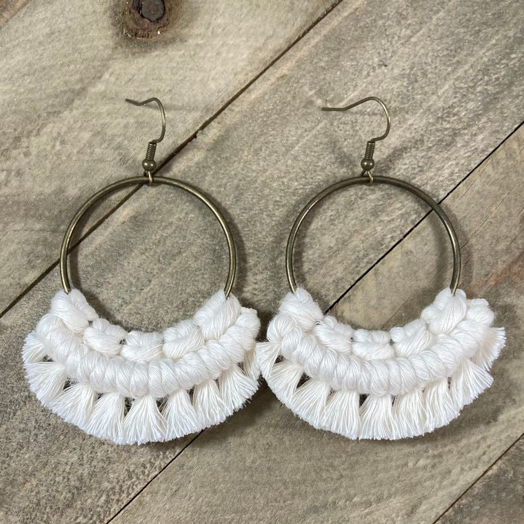 Large Macrame Fringe Earrings - Corinne Boutique Family Owned and Operated USA