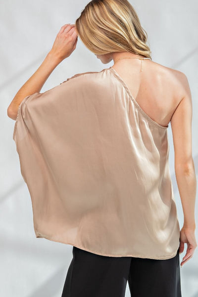 Callie One Shoulder Satin Top - Corinne Boutique Family Owned and Operated USA