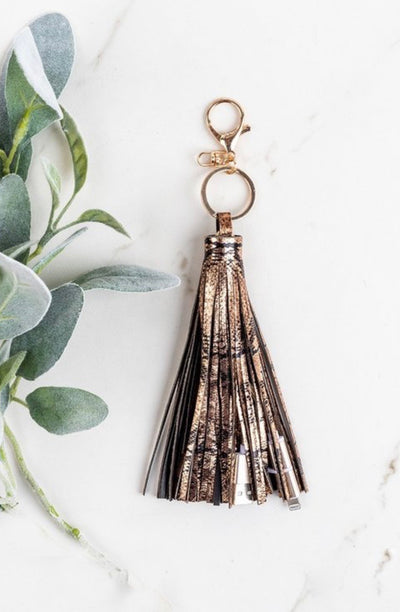 Rose Gold Tassel Keychain w/ Phone Charging Cable - Corinne an Affordable Women's Clothing Boutique in the US USA