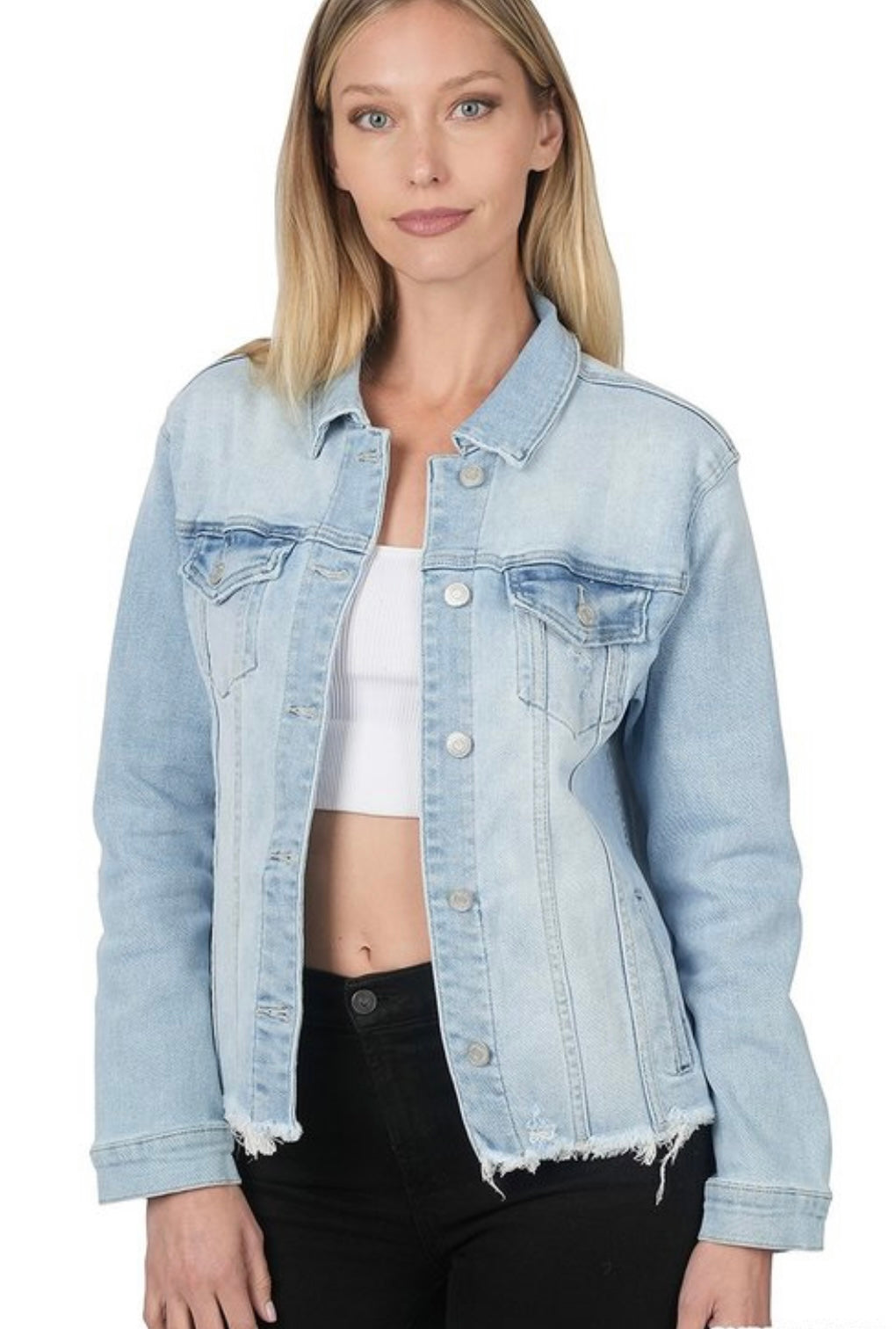 Brayden Light Distressed Denim Jacket - Corinne Boutique Family Owned and Operated USA