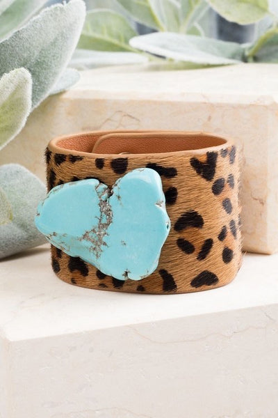 Stepping Out Leather Cuff Bracelet Turquoise - Corinne an Affordable Women's Clothing Boutique in the US USA