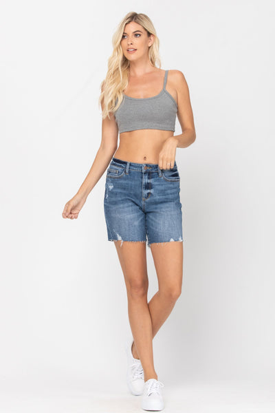 Judy Blue Hi Waist Mid Thigh Shorts - Corinne Boutique Family Owned and Operated USA