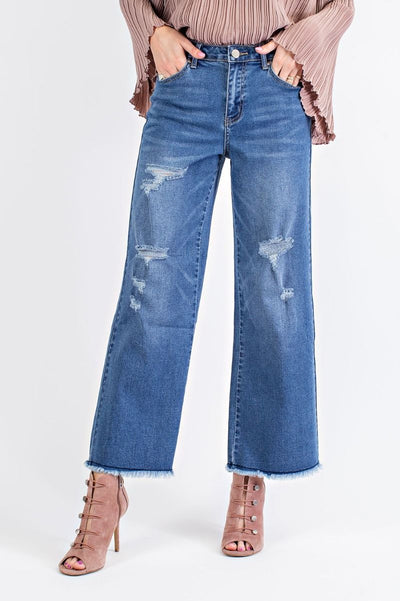 Demi Distressed Wide Leg Pants - Corinne Boutique Family Owned and Operated USA