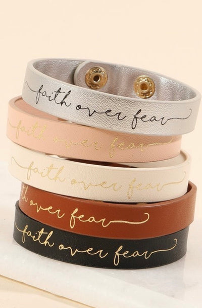 Faith Over Fear Leather Bracelet - Corinne Boutique Family Owned and Operated USA