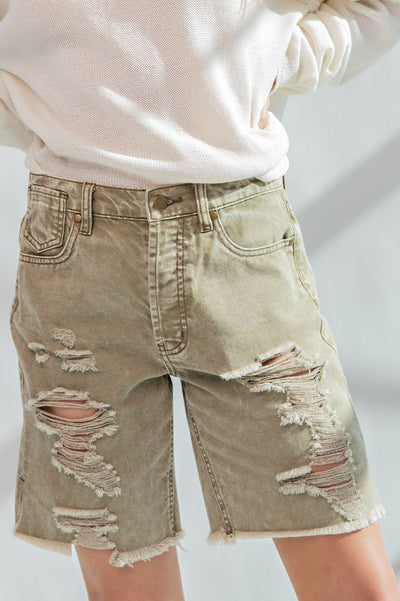 Sandi Distressed Bermuda Shorts - Corinne Boutique Family Owned and Operated USA