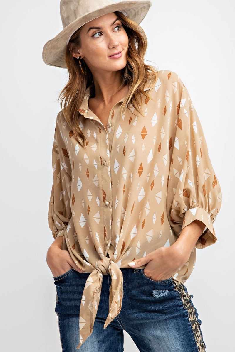 Kelli Button Down Printed Chiffon Top - Corinne an Affordable Women's Clothing Boutique in the US USA