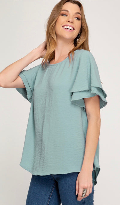 Sheila Flutter Sleeve Top - Corinne an Affordable Women's Clothing Boutique in the US USA