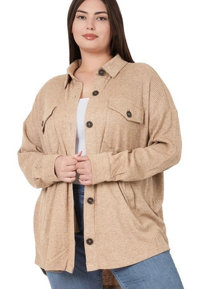 Kelly Ribbed Shacket - Corinne Boutique Family Owned and Operated USA