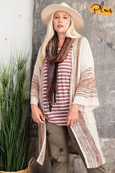 Willa Wide Sleeve Boho Loose Knit Cardigan (PLUS) - Corinne Boutique Family Owned and Operated USA