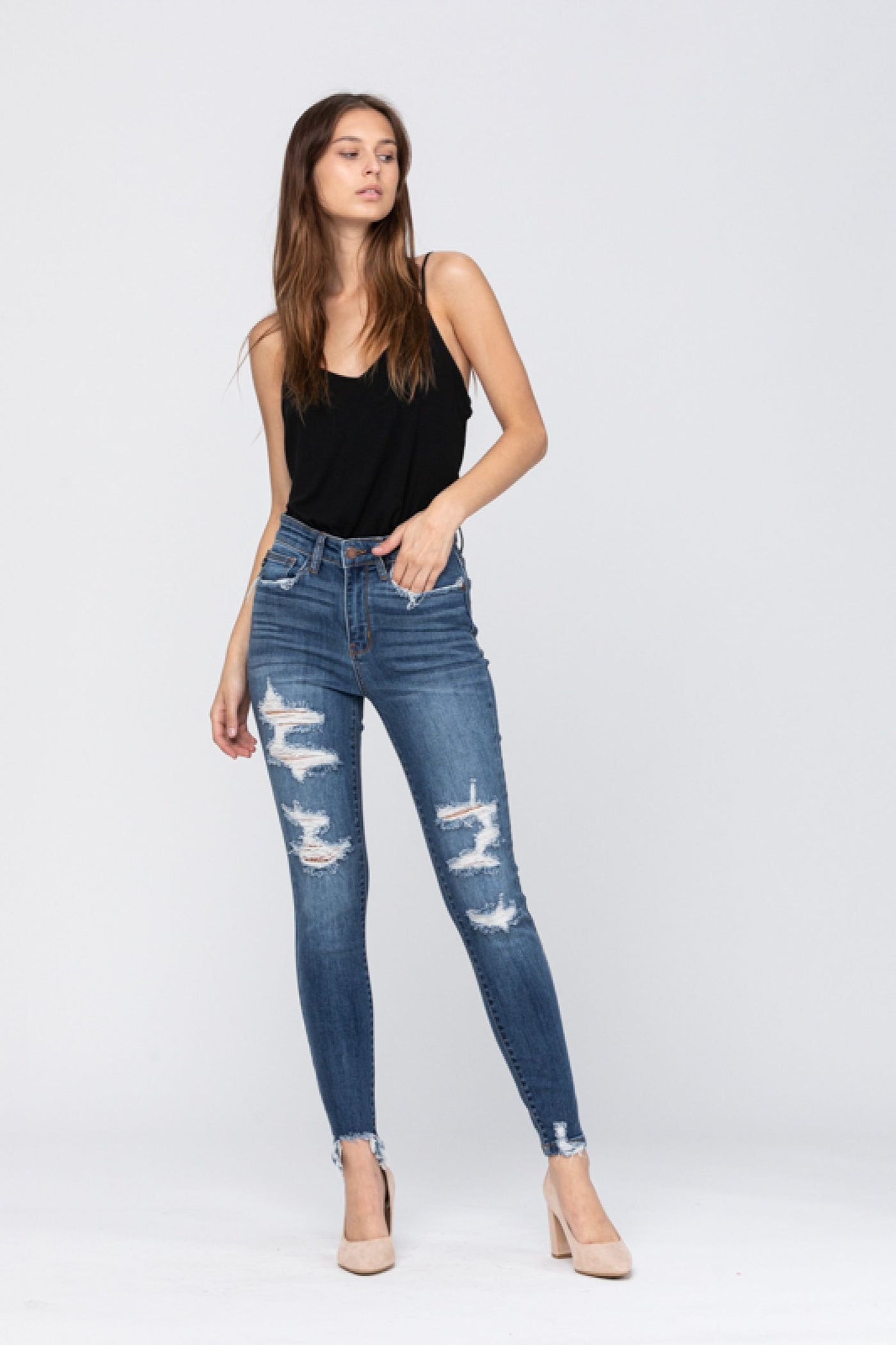 Judy Blue Destroyed Mid-Rise Skinny - Corinne Boutique Family Owned and Operated USA