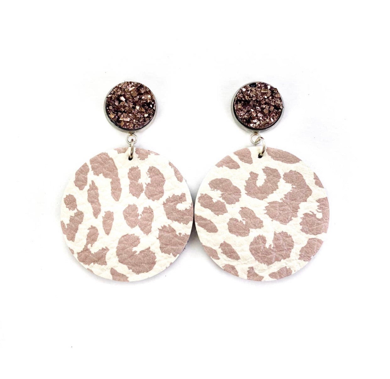 Druzy Stud Tan Leopard Earrings - Corinne an Affordable Women's Clothing Boutique in the US USA