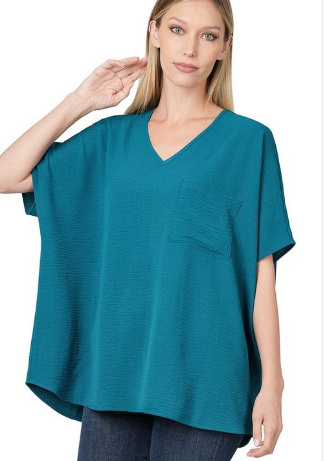 Amy Woven V-Neck Dolman Sleeve Top - Corinne Boutique Family Owned and Operated USA
