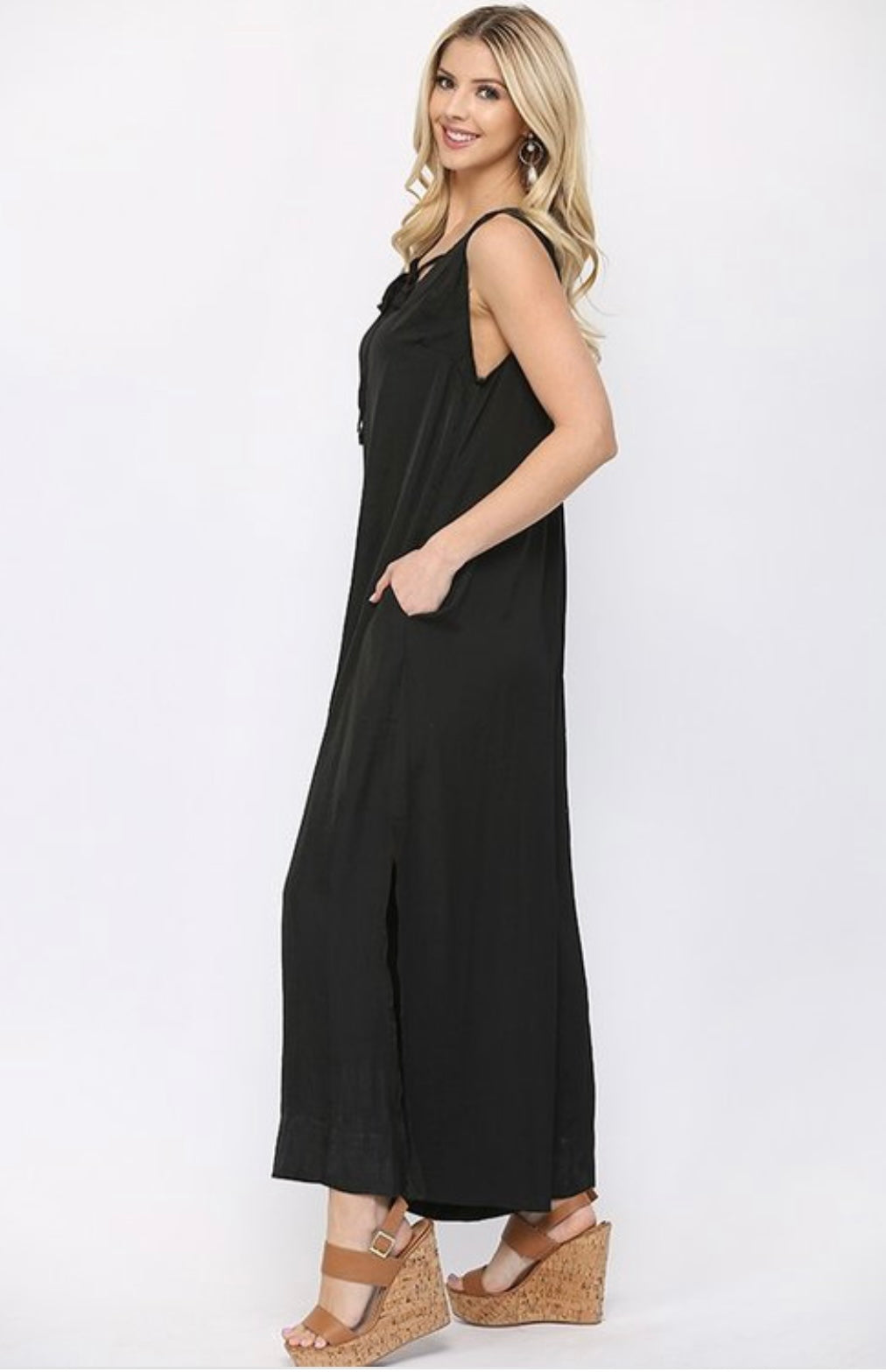 Stella Satin Sleeveless Jumpsuit - Corinne Boutique Family Owned and Operated USA