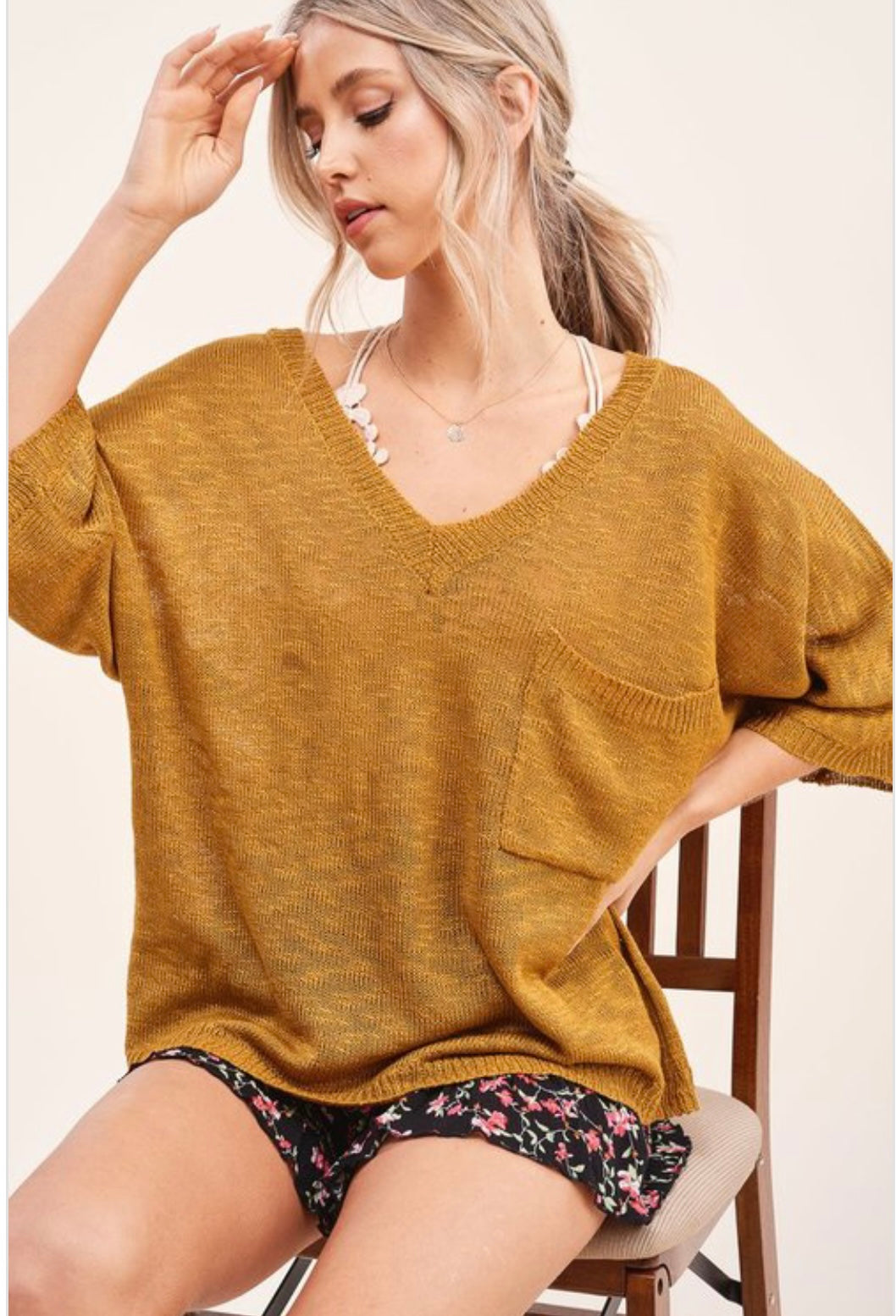 Emeri V-neck Loose Knit Sweater - Corinne Boutique Family Owned and Operated USA