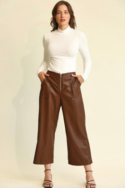 Frannie Faux Leather Midi Pants - Corinne Boutique Family Owned and Operated USA
