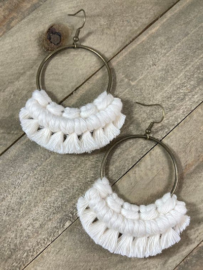 Large Macrame Fringe Earrings - Corinne Boutique Family Owned and Operated USA