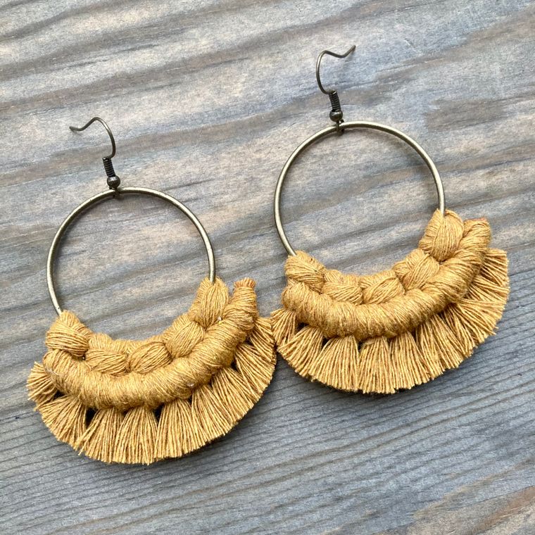 Large Macrame Fringe Earrings - Corinne Boutique Family Owned and Operated USA