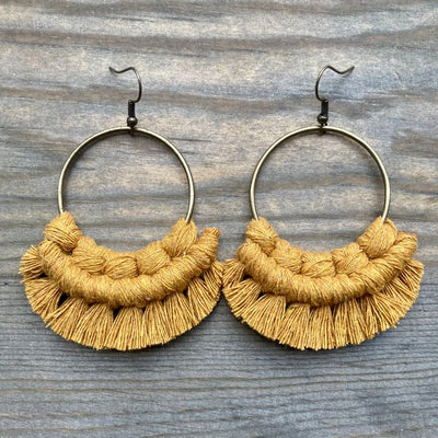 Large Macrame Fringe Earrings - Corinne Boutique Family Owned and Operated USA