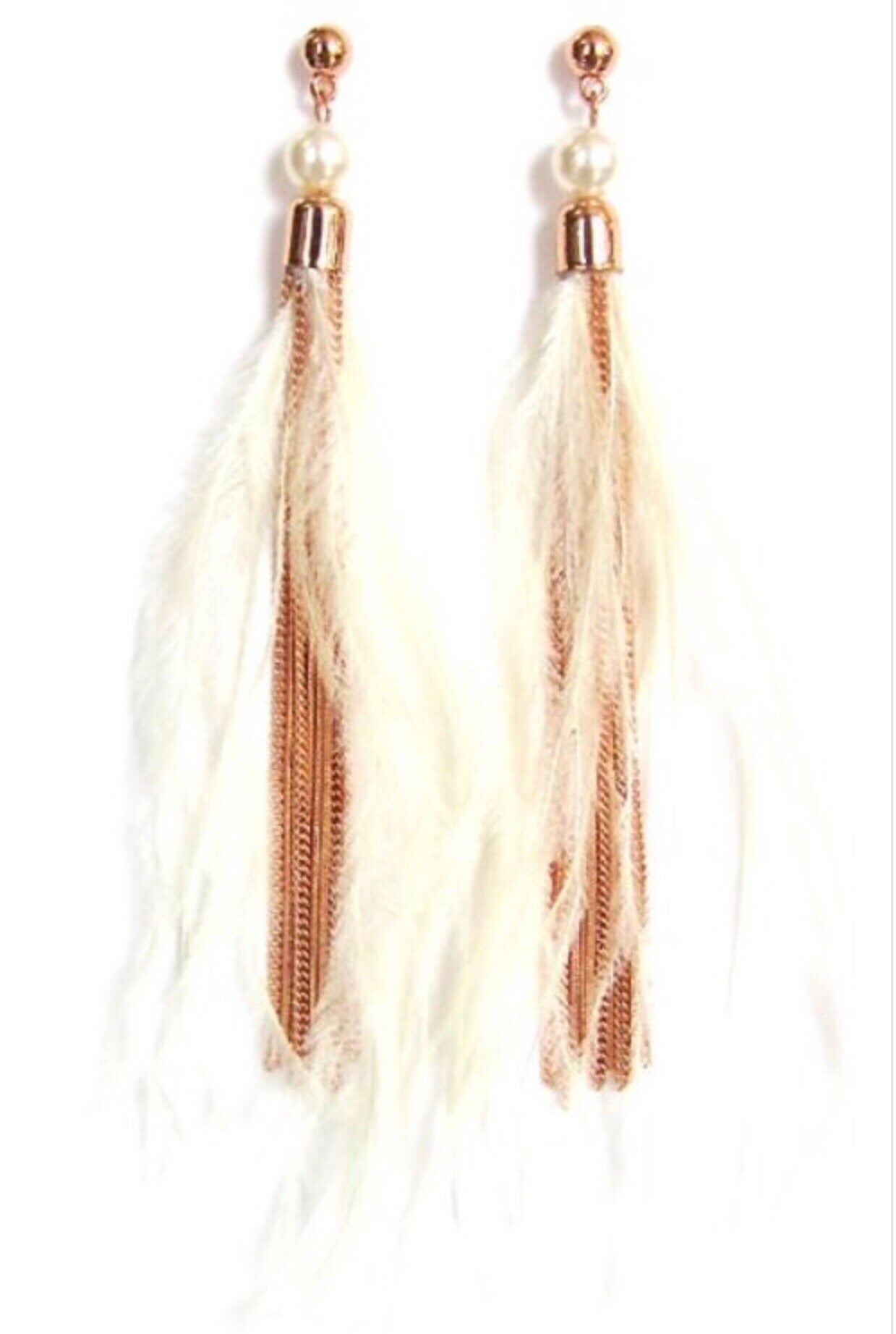 Feather & Metal Tassel Drop Earrings - Corinne an Affordable Women's Clothing Boutique in the US USA