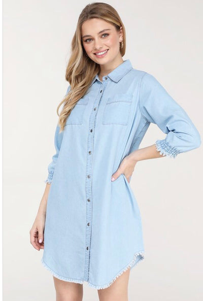 Shandle Chambray Shirt Dress - Corinne Boutique Family Owned and Operated USA