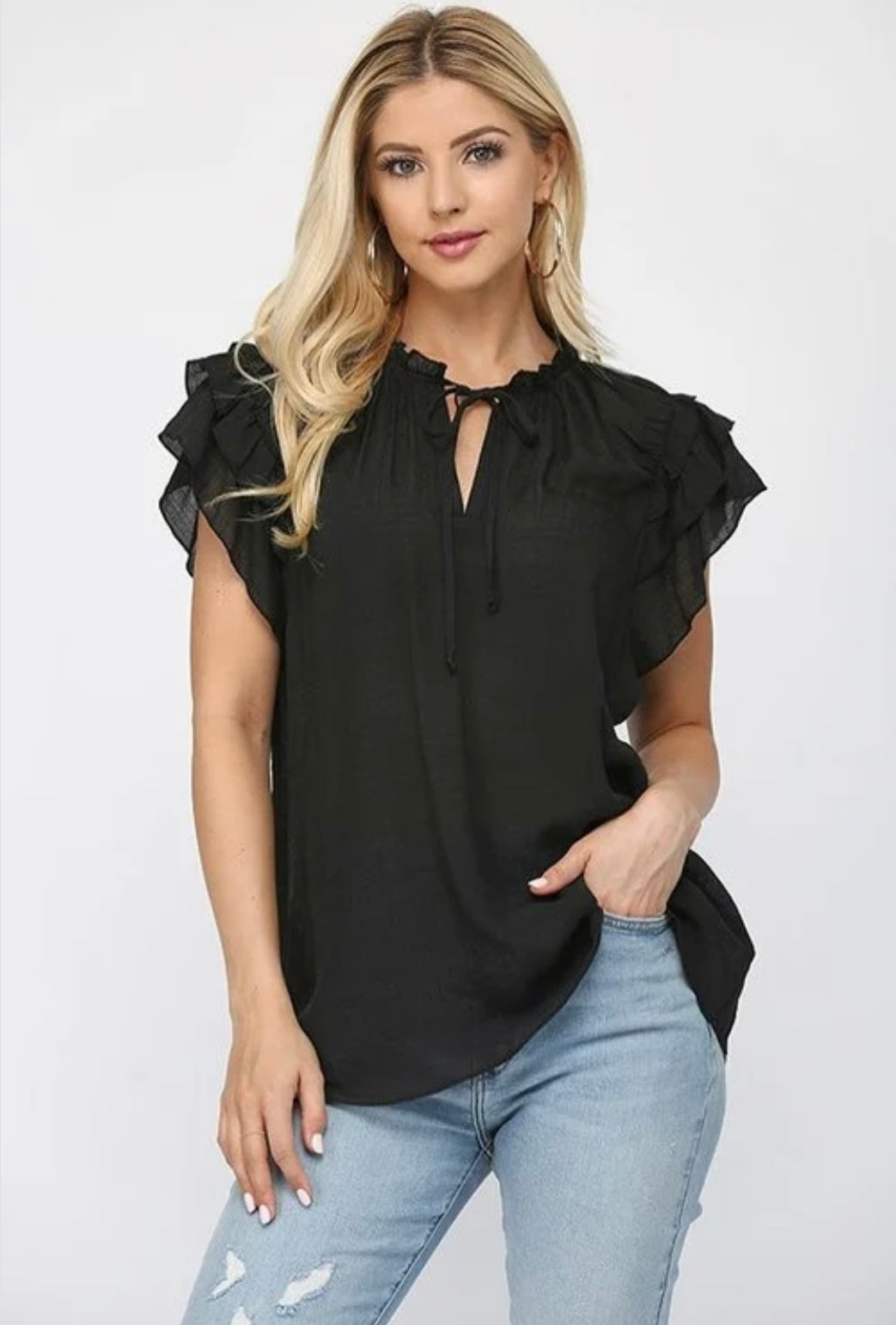 Tess Triple Ruffle Sleeve Top - Corinne Boutique Family Owned and Operated USA