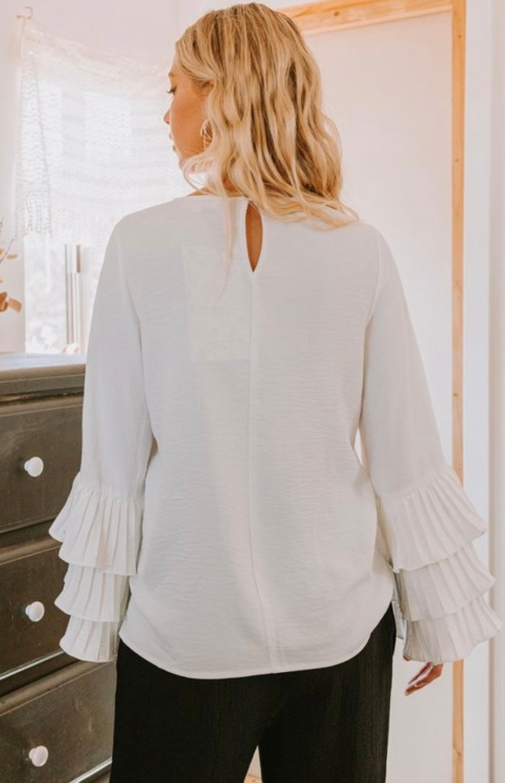 Finleigh Ruffled Sleeve Blouse - Corinne Boutique Family Owned and Operated USA