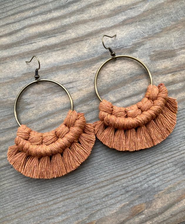 Large Macrame Fringe Earrings - Corinne Boutique Family Owned and Operated USA