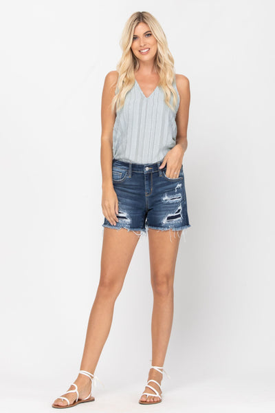 Judy Blue Patch Cut Off Shorts - Corinne Boutique Family Owned and Operated USA