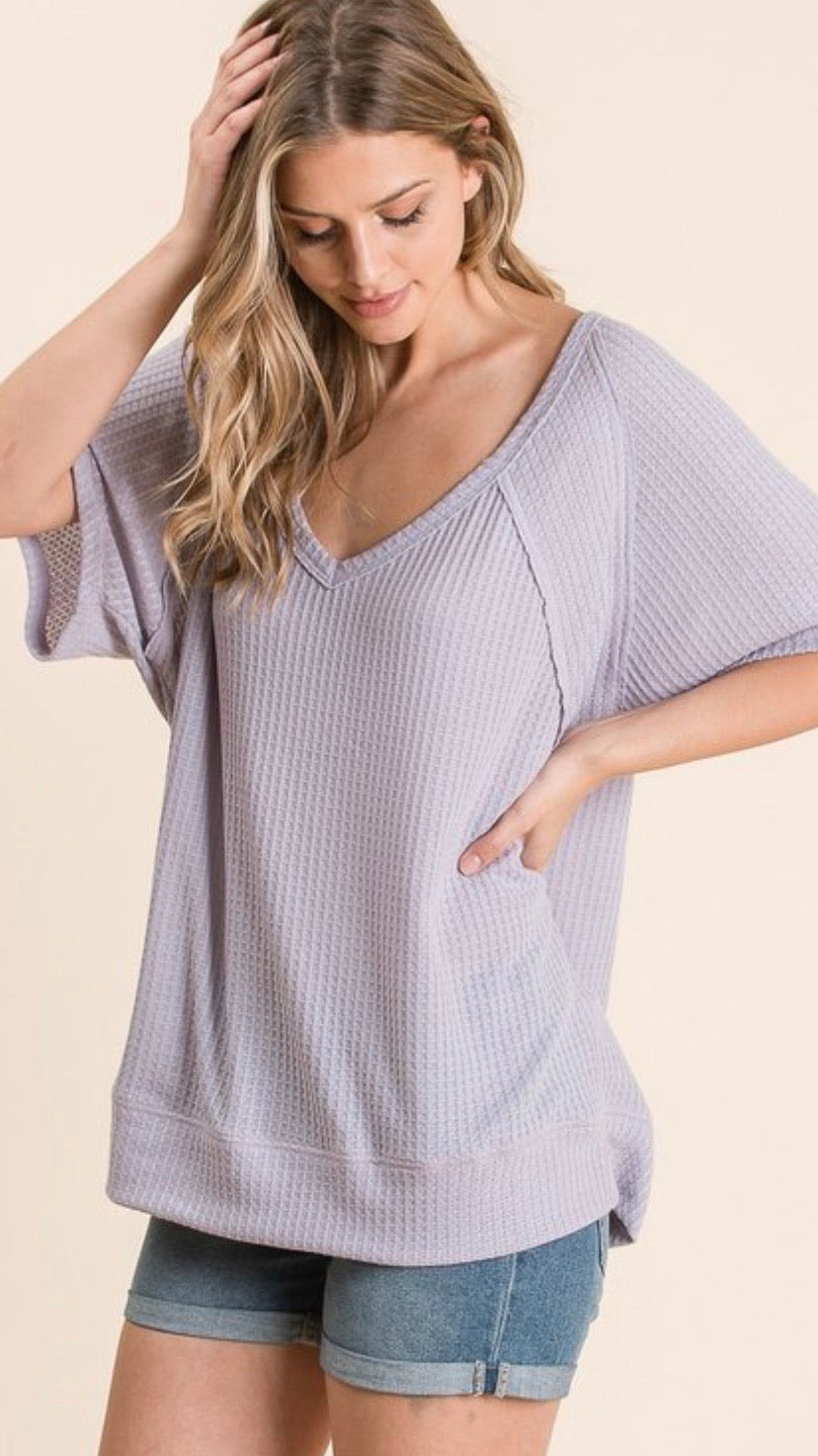 Trish Waffle Weave Top (Plus) - Corinne an Affordable Women's Clothing Boutique in the US USA
