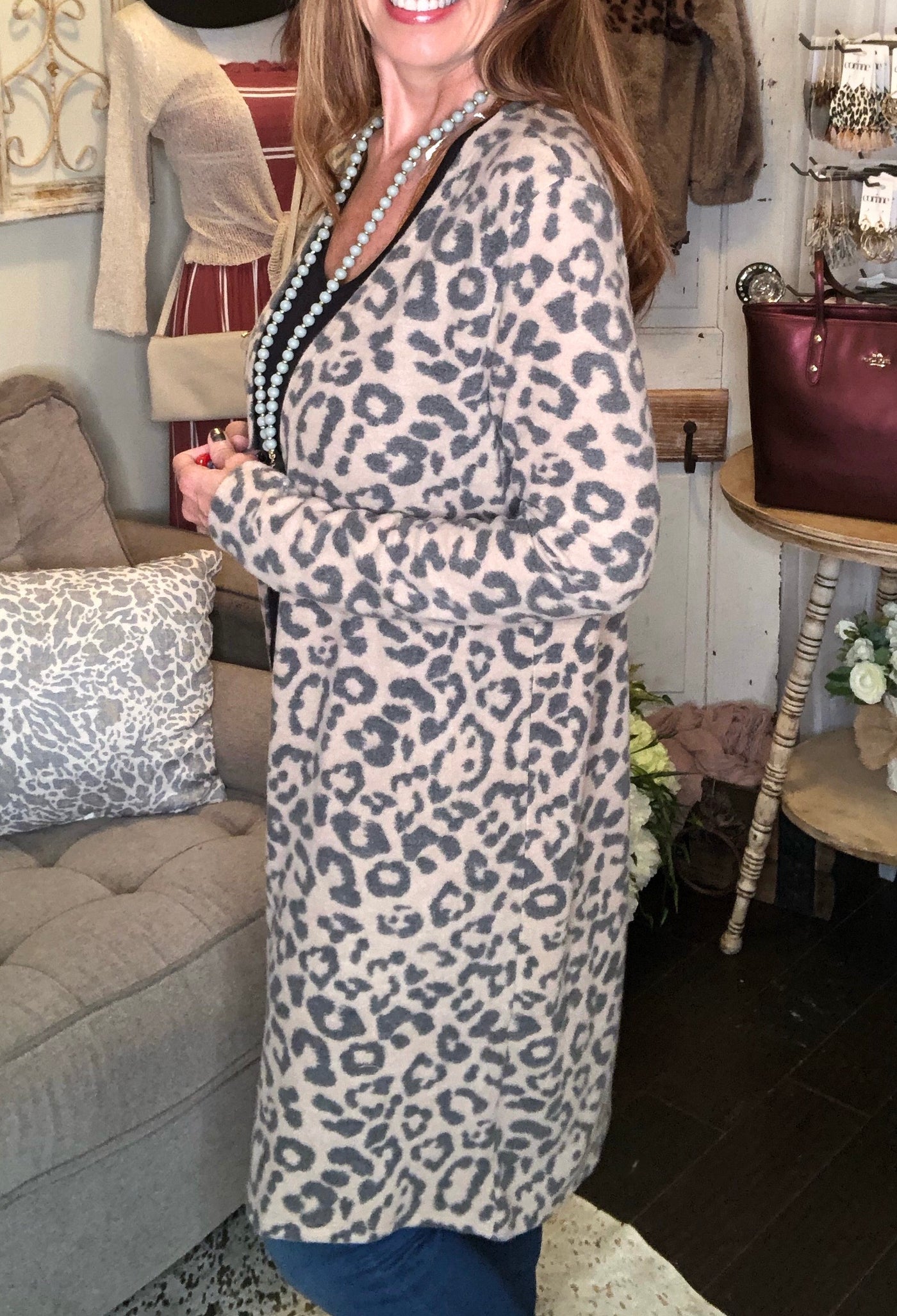 Jillian Leopard Knit Cardigan - Corinne Boutique Family Owned and Operated USA