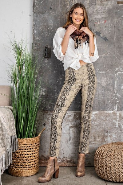 Alissa Snake Print Distressed Skinny Pants - Corinne Boutique Family Owned and Operated USA