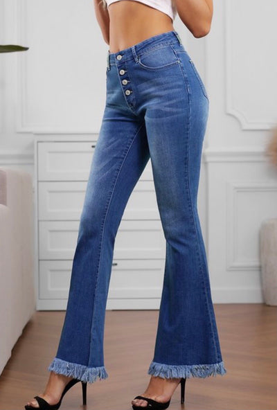 Toni Frayed Hem Stretch Flares - Corinne Boutique Family Owned and Operated USA