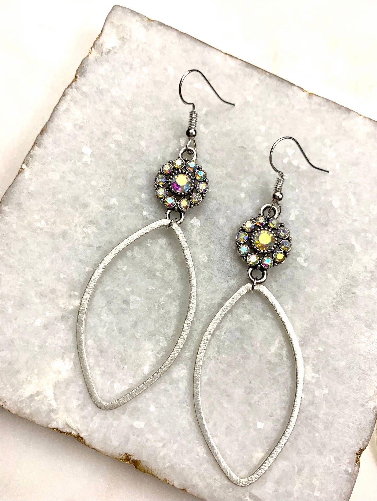 Matte Silver AB Earrings - Corinne Boutique Family Owned and Operated USA