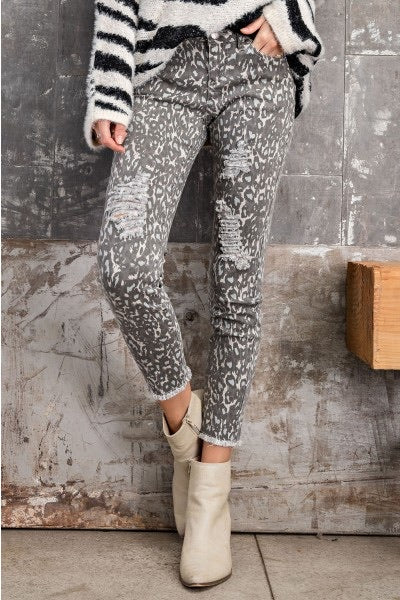 Shelly Distressed Leopard Ankle Cut Pants - Corinne Boutique Family Owned and Operated USA