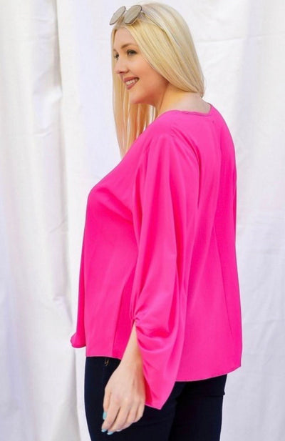 Dani Solid Draped Blouse (Plus) - Corinne an Affordable Women's Clothing Boutique in the US USA