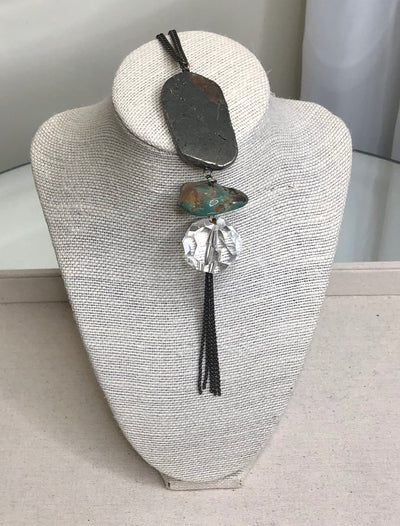 Distressed Turquoise Tassel Necklace - Corinne an Affordable Women's Clothing Boutique in the US USA