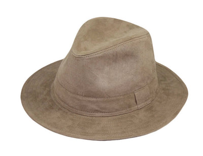 Taupe Faux Suede Fedora - Corinne Boutique Family Owned and Operated USA