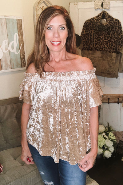 Off Shoulder Velvet Top - Corinne Boutique Family Owned and Operated USA